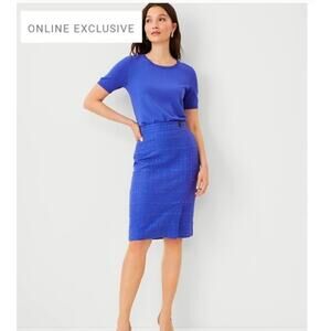 Ann Taylor Blue Tweed Sailor Pencil Skirt Career wear Size 8